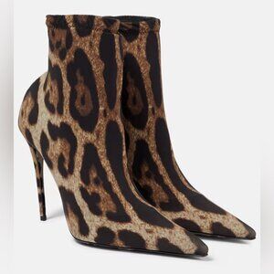 New Dolce & Gabbana X Kim Leopard Printed Ankle Boots size 37